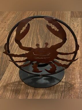 Metal Crab Tealight Candle Holder 8”H x 8” W Brown & Black Rustic Beach House